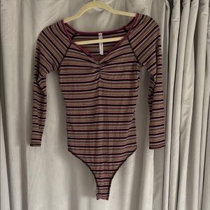 Free People Striped Long Sleeve Bodysuit